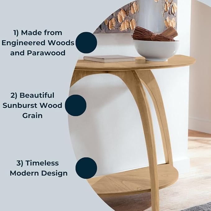 Martin Svensson Home LAX Half-Moon Sofa Console Table with Storage, Blonde