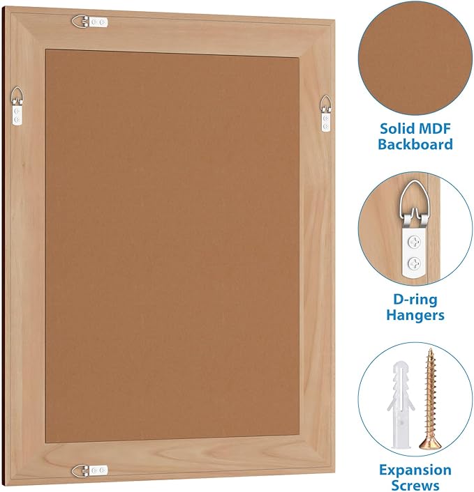 Rattan Wall Mirror with Wooden Framed 24 X 32 inch Farmhouse Rectangle Wood Mirror for Modern Decorative Bathroom, Living Room, Entryway, Bedroom (Walnut)