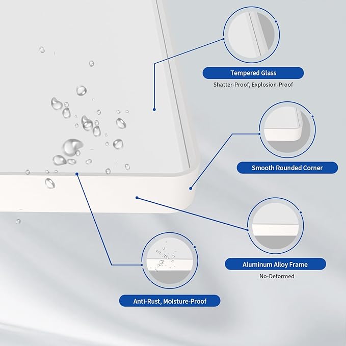 WEER White Bathroom Mirror 48X36 Inch, Rounded Rectangle White Metal Frame Mirror, Matte White Bathroom Vanity Mirror with Tempered Glass, Anti-Rust, Hangs Horizontally or Vertically