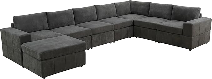 Sectional Couches for Living Room, L Shaped Modular Sectional Sofa with Ottoman, Modern Large U Shaped Couch for Bedroom, Brown