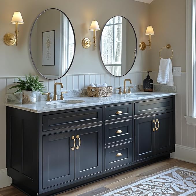 ANDY STAR Black Oval Mirrors for Bathroom, 22x30 Inch Matte Black Stainless Steel Metal Framed Oval Wall Mirror, Modern Vanity Mirror Wall Mount Horizontal or Vertical