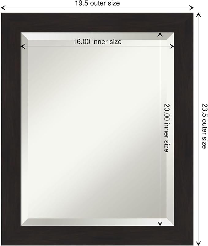 Amanti Art Brown Wall Mirror 24x20 Furniture Espresso Narrow Rectangle Bathroom Mirror for Wall Decor Living Room, Small Casual Frame, Hangs Horizonally and Vertically, Bathroom Decor, Beveled Edge