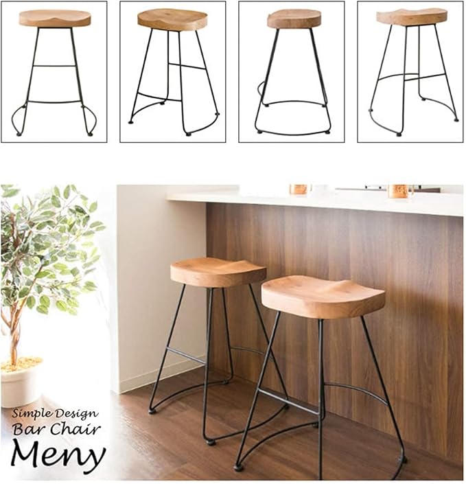 Set of 2 American Elegant Retro Country Style Bar Chair, Modern Fashion Simple Bar Stool, Mid Century Dining Wooden Chair High Stool, 26.8 inches（Black）