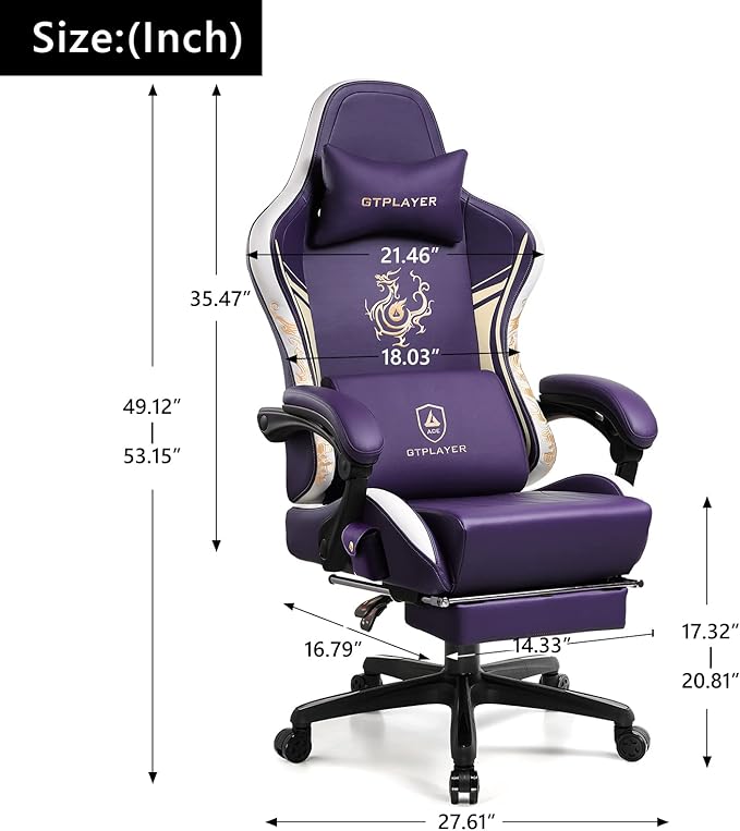 GTPLAYER Gaming Chair with Bluetooth Speakers and Footrest, Dragon Series Video Game Chair ，Heavy Duty Ergonomic Chair，Esports Gaming Chair，Computer Office Desk Chair by GTRACING (Purple)