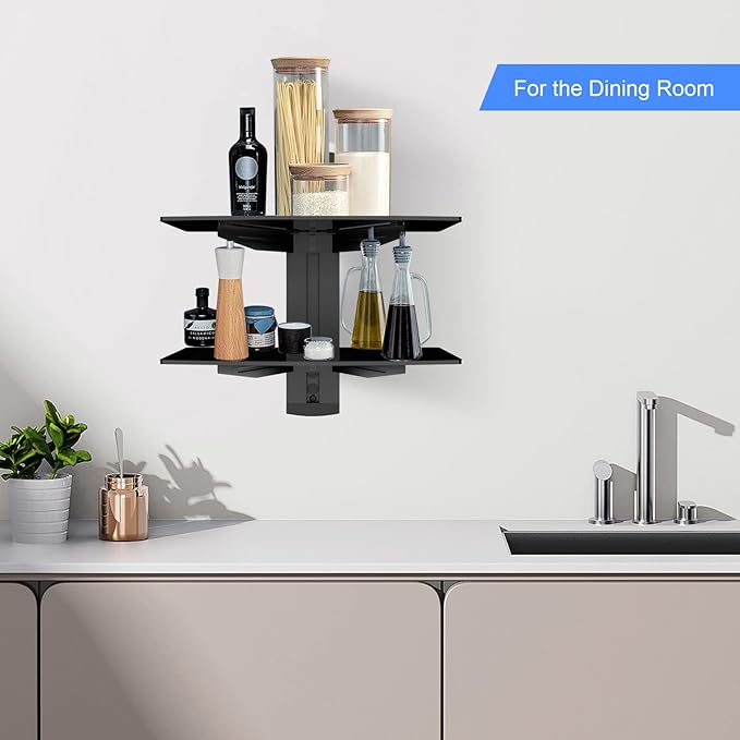 Suptek Glass Floating Shelves, TV Wall Mount with Shelf for DVD Player / PS4 / Cable Boxes/Game Consoles/Sky Box/TV Accessories, Flat Black 2-Tier Wall Mount Bracket