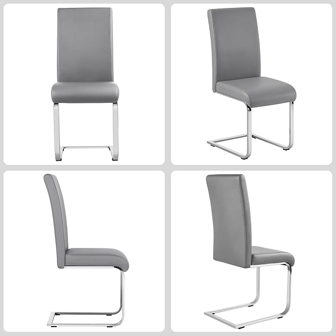 Yaheetech Dining Chairs Set of 6 Modern Faux Leather Upholstered Dining Room Chairs with High Back and Metal Chrome Legs for Kitchen/Living Room/Restaurant, Light Gray