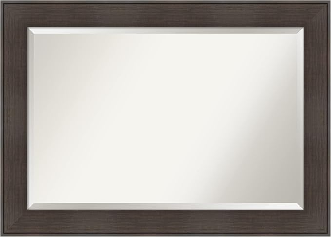 Amanti Art Brown Wall Mirror 30x42 William Rustic Woodgrain Rectangle Bathroom Mirror for Wall Decor Living Room, Large Classic Frame, Hangs Horizonally and Vertically, Bathroom Decor, Beveled Edge