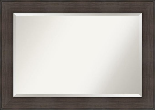 Amanti Art Brown Wall Mirror 30x42 William Rustic Woodgrain Rectangle Bathroom Mirror for Wall Decor Living Room, Large Classic Frame, Hangs Horizonally and Vertically, Bathroom Decor, Beveled Edge