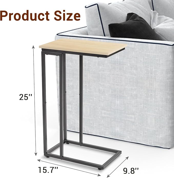 C-Shaped End Table, TV Tray Set of 2, Couch Side Laptop Table, for Living Room, Bedroom, Small Spaces, White, 2 Pack