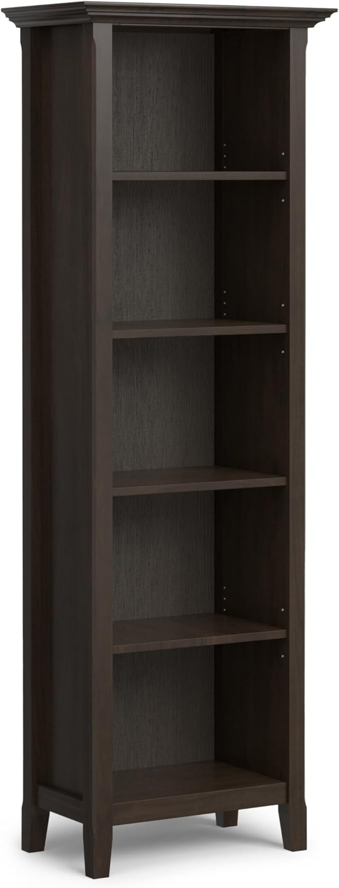 SIMPLIHOME Amherst Bookcase - 70 inch Tall 5-Shelf Solid Wood Bookshelf in Hickory Brown, Transitional Storage for Living Room, Study Room or Office with Adjustable Shelves and Tapered Legs