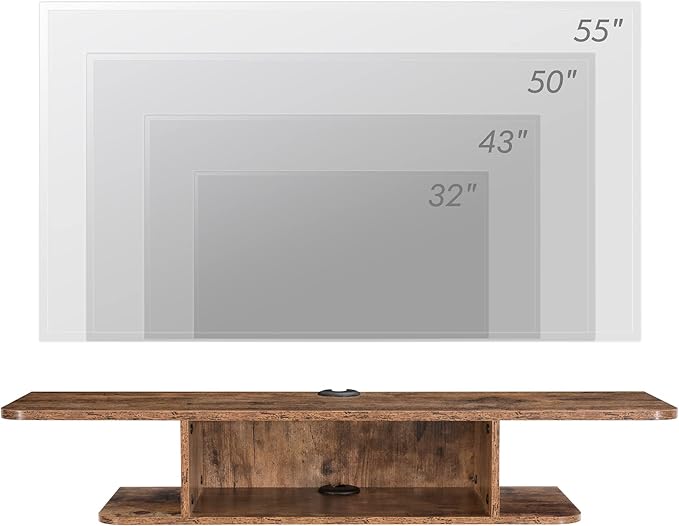 FITUEYES Floating TV Stand Wall Mounted, 2 Tier Floating Entertainment Shelf Under TV for Living Room, Rustic Brown