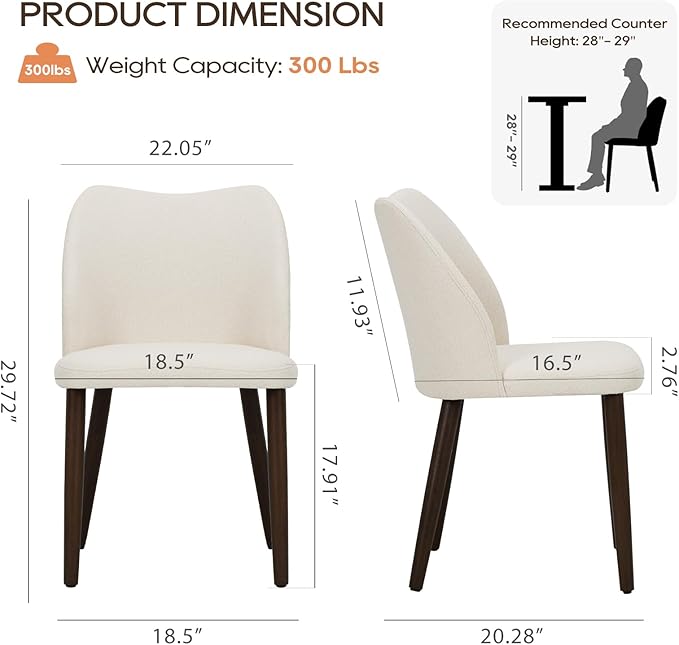 COLAMY Upholstered Dining Chairs Set of 2, Modern Fabric Dining Room Kitchen Side Chair with Padded Seat and Wood Legs for Restaurant/Cafe, Beige