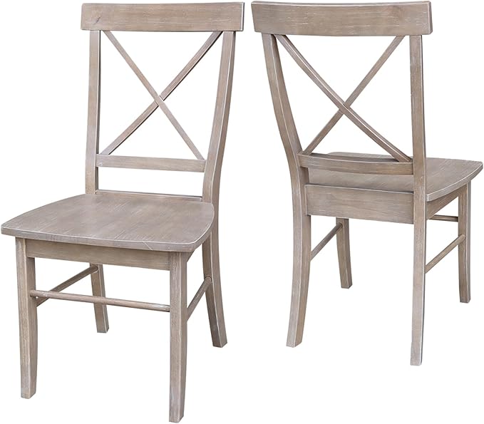 X-Back Dining Chairs Set of 2 Washed Gray Taupe Solid Wood Parawood Construction, Stylish and Comfortable Chairs for Kitchen/Dining, 18.9"W x 22.2"D x 36.9"H, 225 lb Weight Capacity