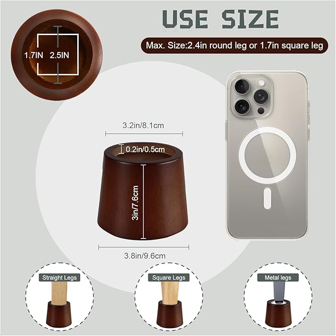 Wooden Furniture Bed Risers - 3 Inch Circle Heavy Duty Furniture Height Extenders Lifts for Sofa Couch Desk Chair Table Base Raising Space, Convenient Store and Cleaning, Pack of 4