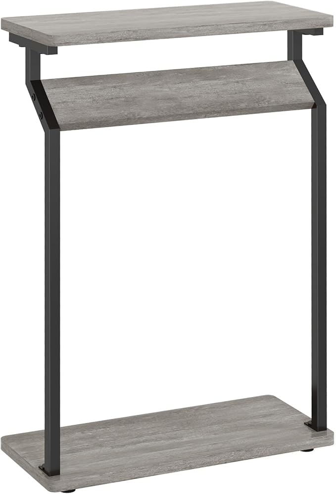 Narrow Side Table for Small Spaces, Slim Couch Tray Table, Skinny Thin End Table for Living Room, Bedroom, Grey