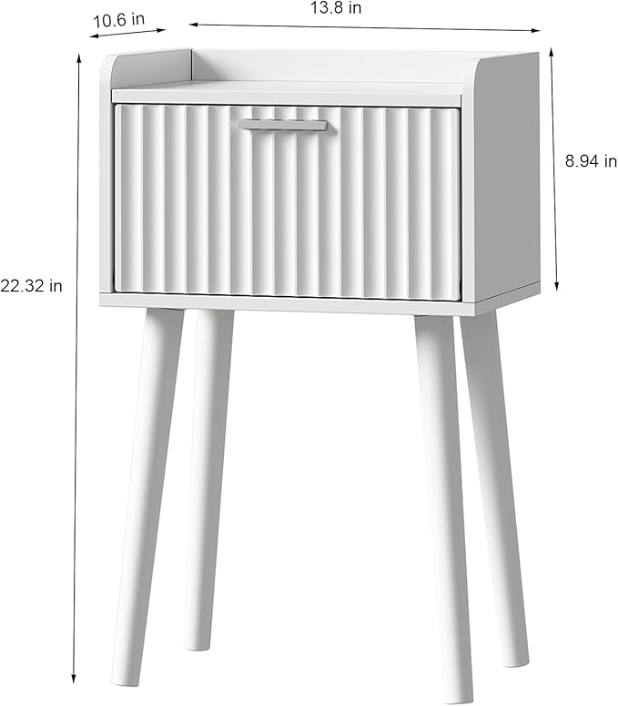 LAATOOREE Nightstand Set of 2, Small Bed Side Table with Fluted Door, End Table with Solid Wood Legs, Mid-Century Bedside Table for Bedroom Small Space