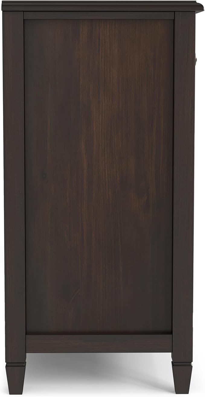 SIMPLIHOME Connaught Buffet - 60 inch Wide Solid Wood 3-Door Sideboard Buffet in Chestnut Brown, Traditional Storage Cabinet for Dining Room or Kitchen with Adjustable Shelves and Classic Molding