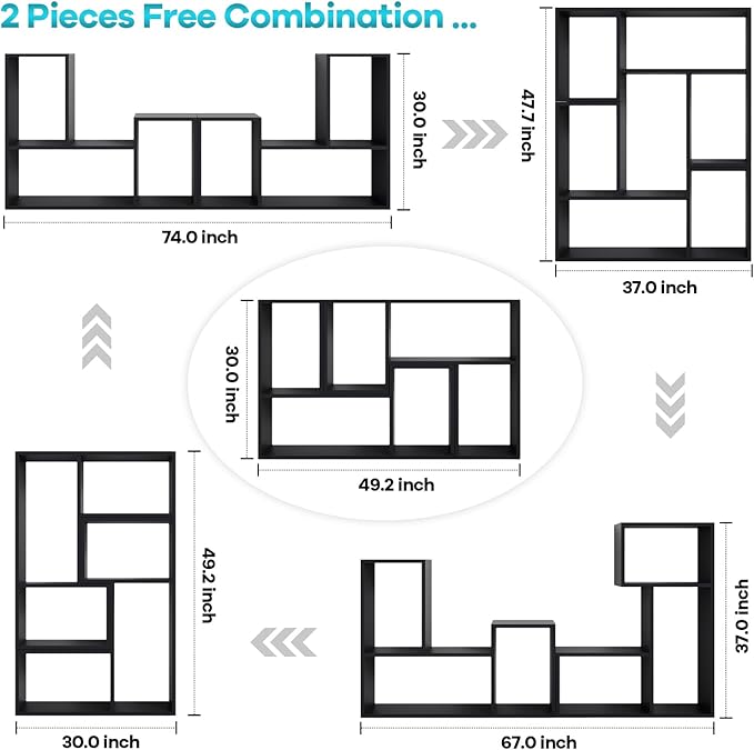 Kaboon Free-Form Modular Shelving Unit, Freestanding Bookcase 10 Inches Deep, Display Shelf Storage Organizer for Home Office, Black