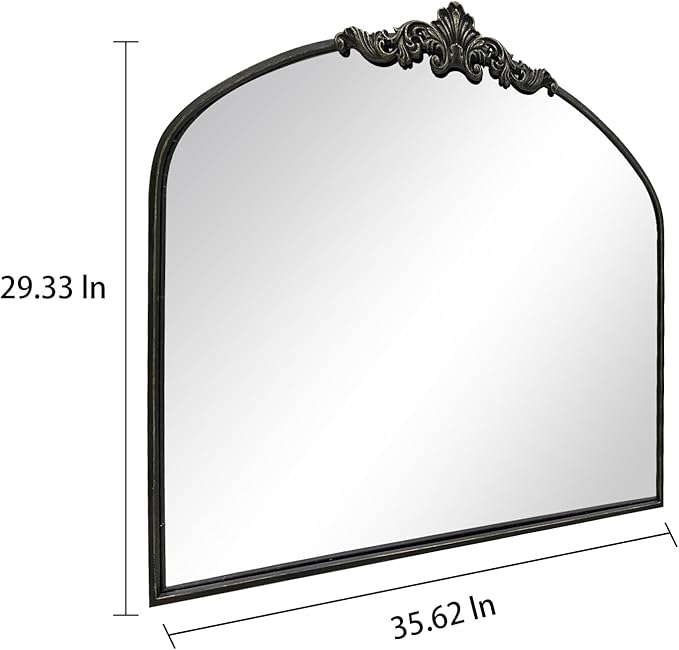 WAMIRRO Arched Mirror,Black Traditional Vintage Ornate Baroque Mirrors,Antique Brass Mirrors for Entryway/Fireplace/Living Room/Hallway/Bathroom.30“X36“ Balck