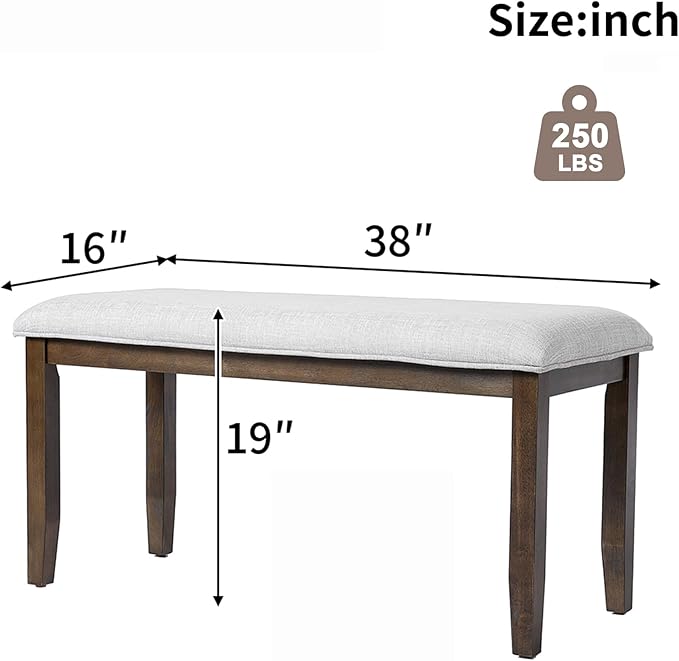 Merax Upholstered Dining Bench, with Padded Seat and Solid Wood Leg for Kitchen Bedroom, Living Room, Indoor, Entryway, Hallway, End of Bed, Brown+Beige