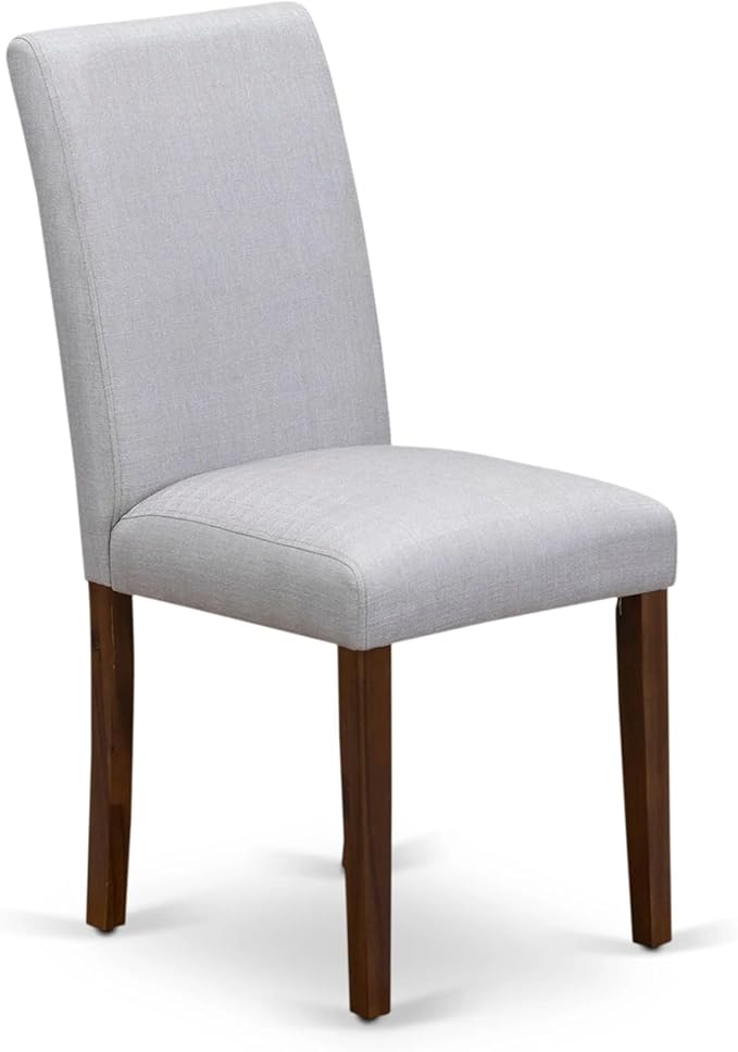 East West Furniture AMAB3-AWA-05 3 Piece Kitchen Table Set for Small Spaces Contains a Round Dining Room Table with Pedestal and 2 Grey Linen Fabric Parsons Chairs, 36x36 Inch, Walnut