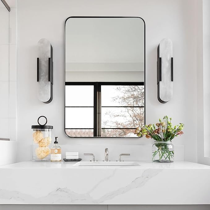 ANDY STAR Brushed Nickel Mirror for Wall, 20”x28” Silver Rectangle Bathroom Mirror, Modern Metal Mirror in Rounded Corner Stainless Steel Frame, 1’’ Deep Set Design Hangs Horizontal Or Vertical