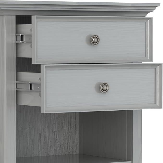 SIMPLIHOME Amherst SOLID WOOD 24 Inch Wide Traditional Bedside Nightstand Table in Fog Grey, For the Living Room and Bedroom