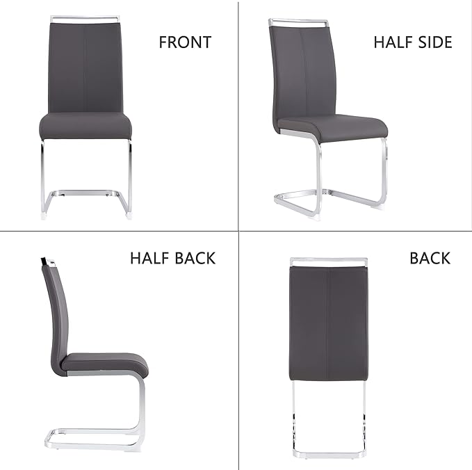 Dining Chairs Set, Kitchen Modern Metal Chairs with Faux Leather Padded Seat High Back and Sturdy Chrome Legs, Chairs for Dining Room (Grey, Set of 8)