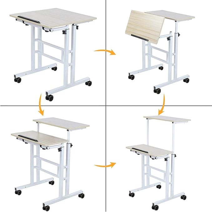soges 23.6inches Height Adjustable Desk Laptop Desk on The Wheels, Rolling Stand Up Desk Computer Desk Adjustable Standing Desk Sit and Stand Desk Portable Laptop Table, Beige