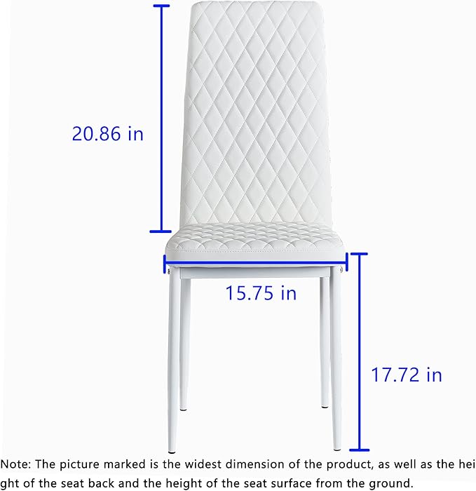 JT Modern Minimalist Dining Chair Fireproof Leather Sprayed Metal Pipe Diamond Grid Pattern Restaurant Home Conference Chair Set of 4 Or 6 (4, White)