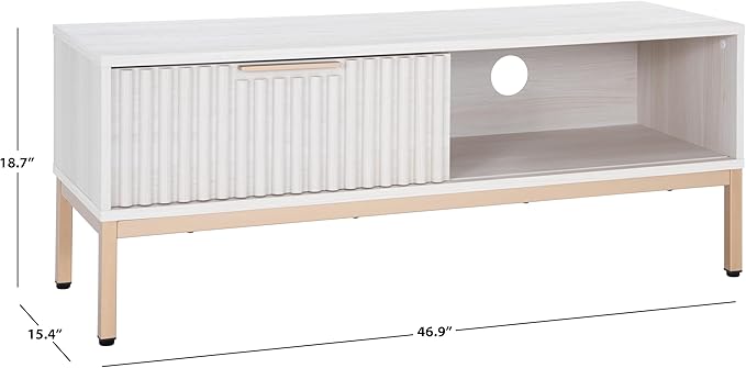 SAFAVIEH Lylia TV Stand for up to 55" Flatscreen – White with Gold Legs & Handle, 1 Sliding Door, 1 Open Shelf, Entertainment Media Console (MED9617C)