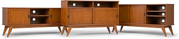 SIMPLIHOME Draper SOLID HARDWOOD 54 Inch Wide Mid Century Modern TV Media Stand in Teak Brown For TVs up to 60 Inches, For the Living Room and Entertainment Center