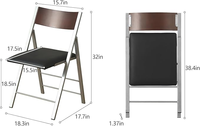 Folding table and chair set, dining table with extra large storage space and 4 universal wheels, matched with padded steel frame folding chairs, space-saving dining table and 4 chairs (White)