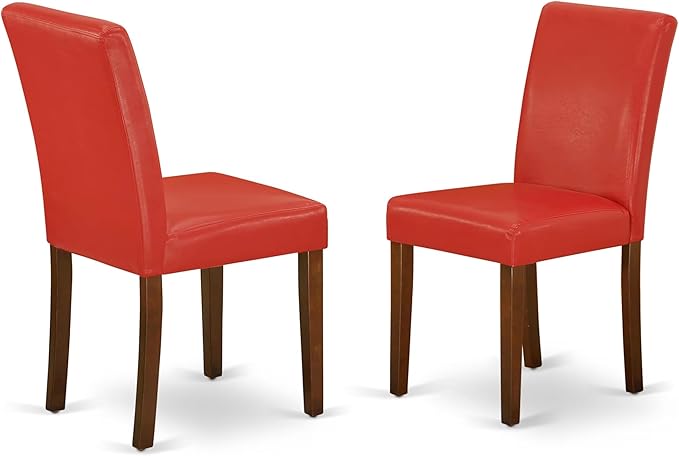 East West Furniture ANAB3-MAH-72 3 Piece Dinette Set for Small Spaces Contains a Round Kitchen Table with Pedestal and 2 Firebrick Red Faux Leather Parsons Chairs, 36x36 Inch, Mahogany