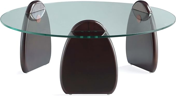 Manhattan Comfort Artesia 2 Piece Set, Round End and Coffee Tables with with Sleek Tempered Glass Top and Solid Wood Base, Living Room Accent Furniture for Modern Homes, Full Collection, Dark Walnut