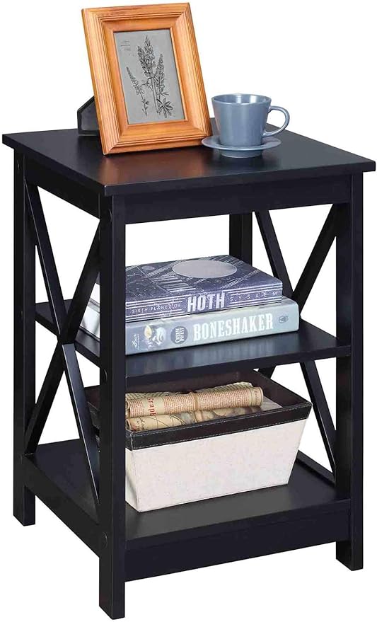 Convenience Concepts Oxford End Table 15.75" - Modern Living Room Table with Storage Shelves, Transitional Nightstand Side Table for Home Decor and Display, Black