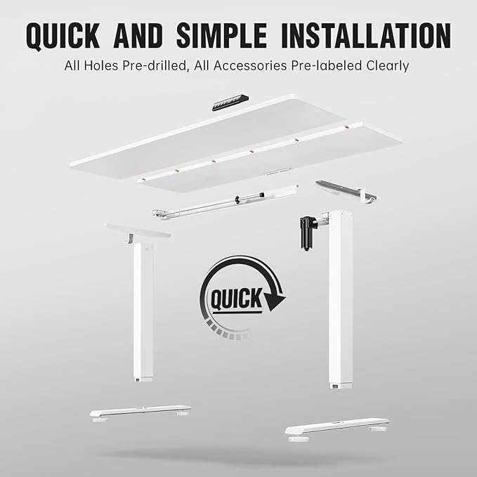Veken 47.2 Inch Large Electric Standing Desk, 4 Memory Heights Adjustable,Sit to Stand Up, Work Home Office Computer Table for Study, Walking Pad, Writing, and Games, Wooden Desktop Desks, White