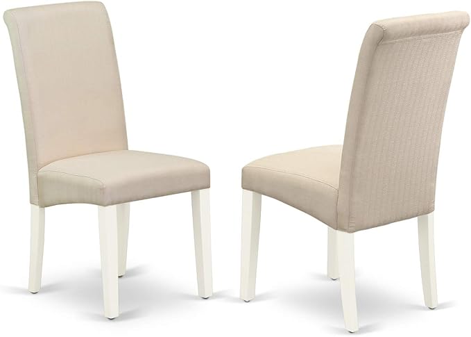East West Furniture MZBA3-LWH-01 3 Piece Dining Room Table Set Contains a Rectangle Kitchen Table with Dropleaf and 2 Cream Linen Fabric Parson Dining Chairs, 36x54 Inch, Linen White