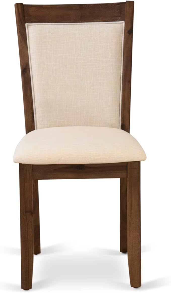 East West Furniture V777MZN32-7 7 Piece Dining Room Table Set Consist of a Rectangle Dining Table with V-Legs and 6 Light Beige Linen Fabric Upholstered Chairs, 40x72 Inch, Multi-Color