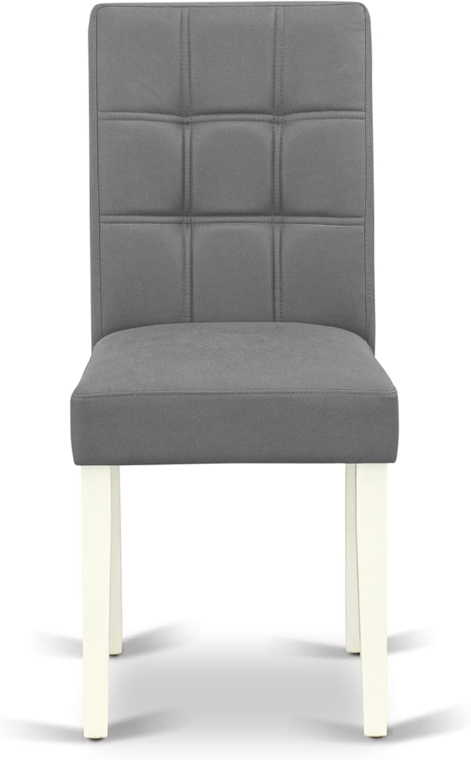 East West Furniture DOAS7-LWH-41 7 Piece Modern Dining Table Set Includes A Wood Table and 6 Platinum Gray Polyester Fabric Padded Chairs with Stylish Back- Linen White Finish