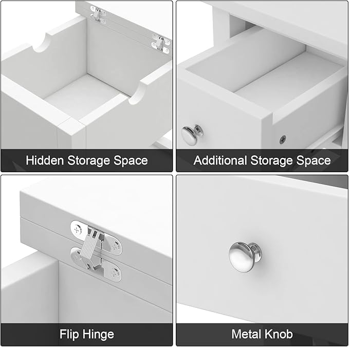 ChooChoo End Table, MDF Material Flip Top Narrow End Table with Drawer, Accent Small Side Table Nightstand for Living Room, Bedroom, and Small Spaces - White