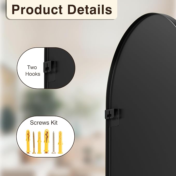 FICTOR Bathroom Mirror for Wall,2 Pack 24”x36” Arched Vanity Bathroom Mirror for Over Sink, Metal Framed with HD Shatter-Proof Glass for Entryway, Living Room,Bedroom(Black)