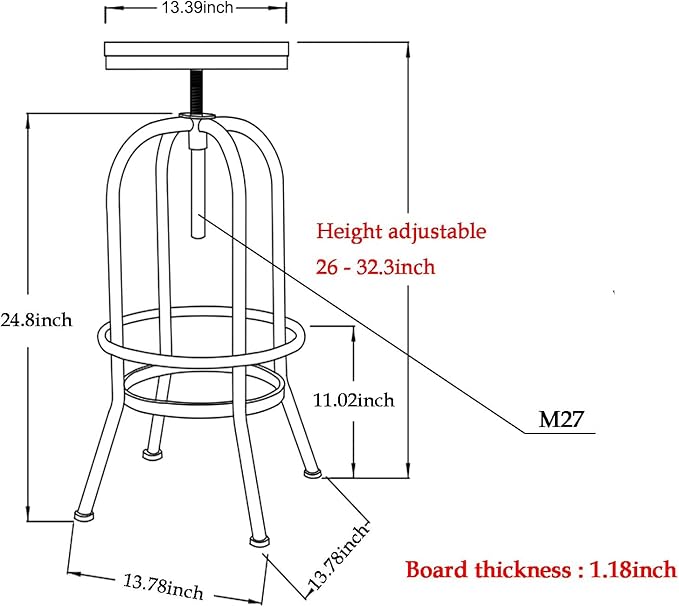 Diwhy Industrial Bar Stool-26-32 Inch Adjustable Swivel Metal PU Leather Seat Stool Bar Height Bar Stool with Footrest-for Kitchen, Dining Side Chair, Pub, Bistro, Set of 2, Copper