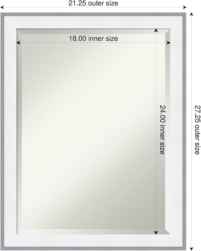 Amanti Art Bathroom Mirror for Over Sink, 27x21 Maya White Silver Rectangle Vanity Mirror, Medium Modern Contemporary Frame, Hangs Horizonally and Vertically, Bathroom Wall Decor, Beveled Edge