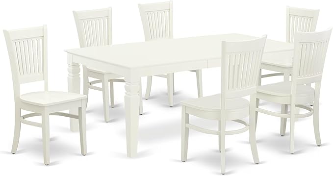East West Furniture LGVA7-LWH-W 7 Piece Dining Room Furniture Set Consist of a Rectangle Kitchen Table with Butterfly Leaf and 6 Dining Chairs, 42x84 Inch, Linen White