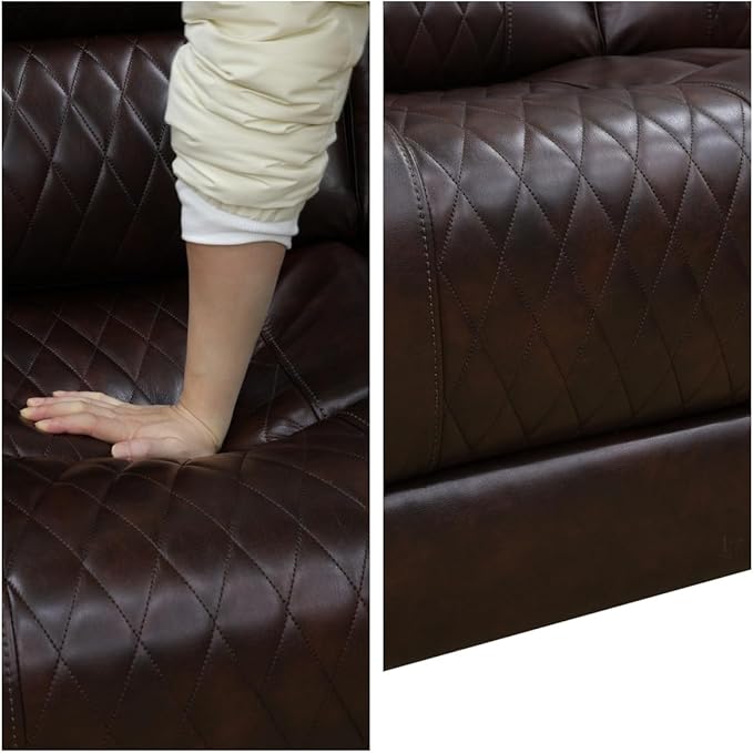 Recliner Chair, Leather Recliner Home Theater Seating, Electric Reclining Chair with USB Ports and Cup Holders, Breathing Chair with Hidden Arm Storage, Dark Brown