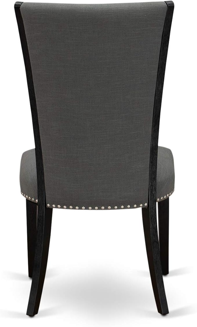 East West Furniture VEP6T50 Verona Parson Dining Chairs - Nailhead Trim Dark Gotham Linen Fabric Padded Chairs, Set of 2, Wirebrushed Black