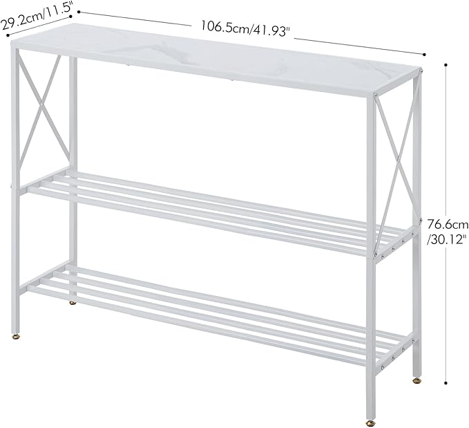 Wimarsbon Console Table,Multifunctional Sofa Side Table with Shelves,Behind Couch TV Tables with Metal Frame,Accent Display Stand for Hallway,Entrance (41.9" 3-Layer White Frame)