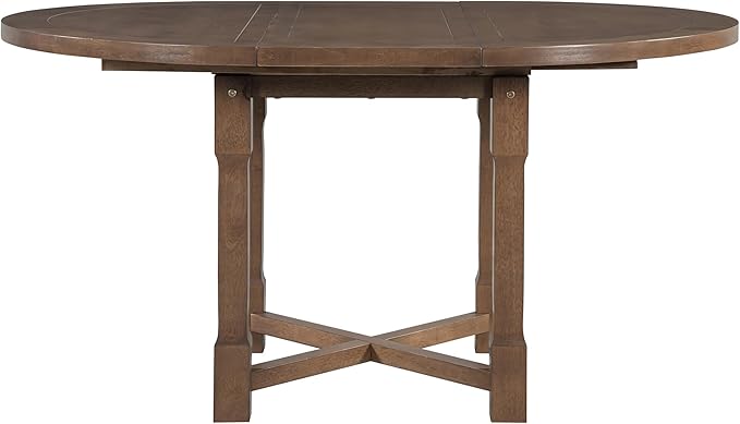 Merax 5-Piece Extendable Dining Table and 4 Upholstered Chairs, Round Oval Dining Table Set for 4, Wood MDF Kitchen Table Set with Removable Leaf for Dining Room, 42" to 58" (Brown)