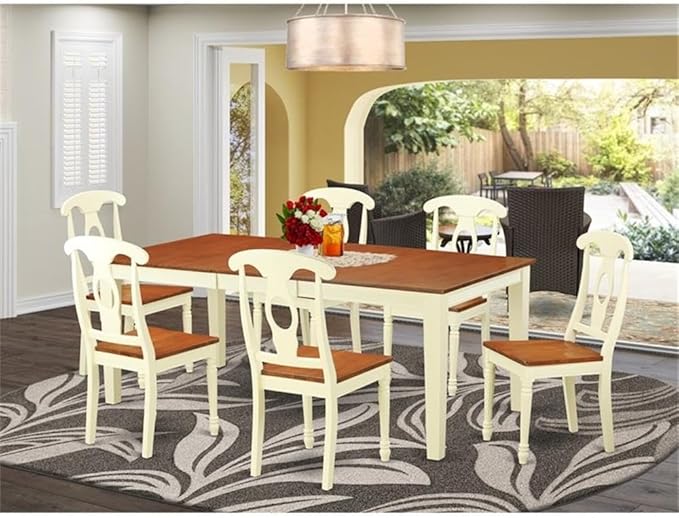 East West Furniture QUKE7-WHI-W 7 Piece Dining Room Furniture Set Consist of a Rectangle Kitchen Table with Butterfly Leaf and 6 Dining Chairs, 40x78 Inch, Buttermilk & Cherry